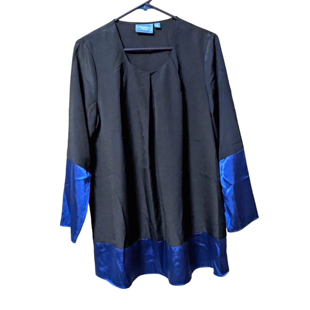 Simply Vera Wang Navy and Blue Silky Long Sleeve Top Blouse Tunic Sz. M